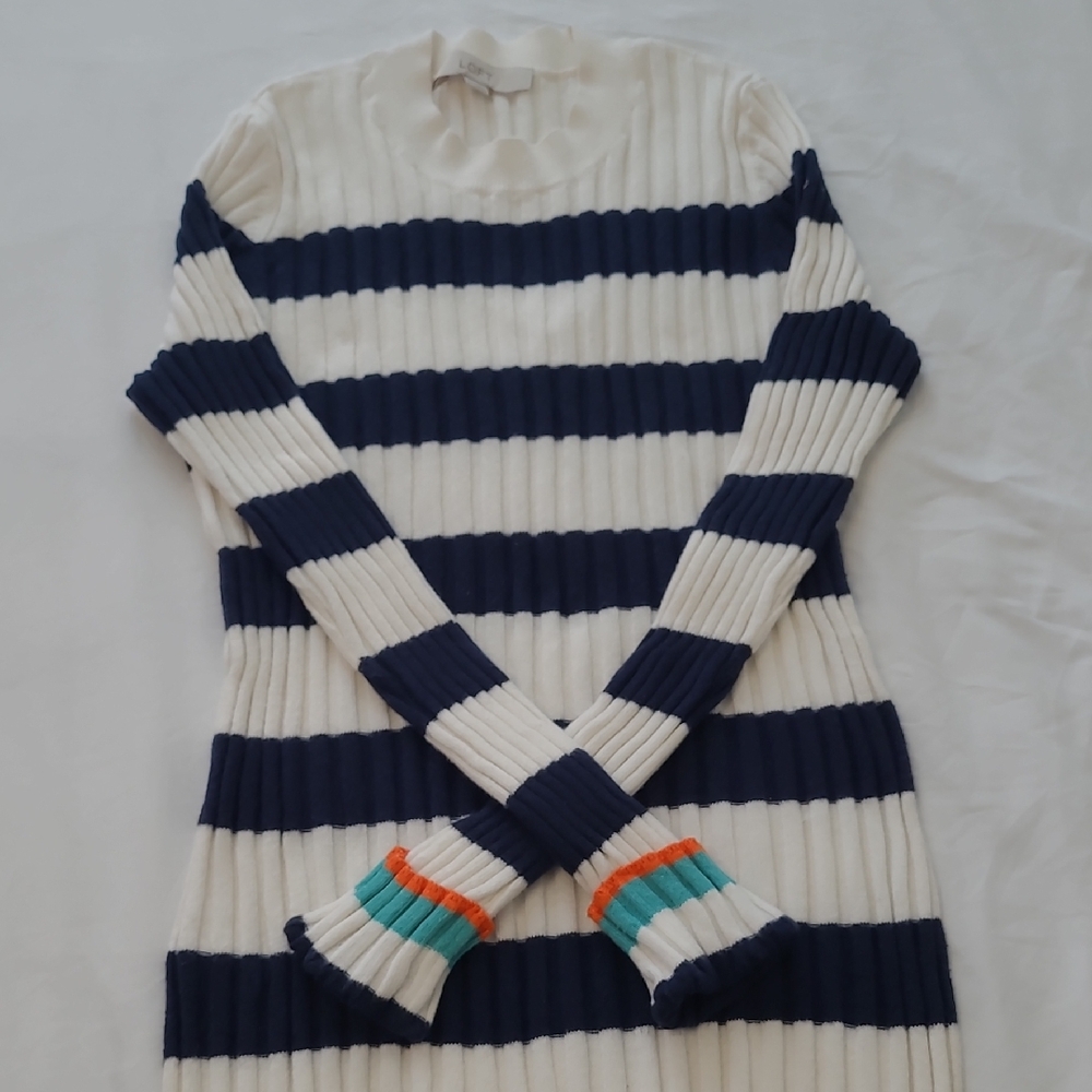 LOFT Cream Ribbed Sweater Size Large